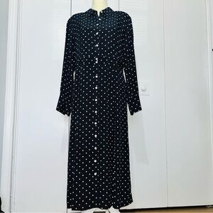 Laura Ashley 100% Silk Full Button Front Long Sleeve Maxi Dress Vintage
